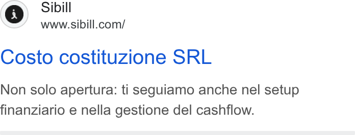 Sibill ad on Google Ads: Costo costituzione SRL Non solo apertura: ti seguiamo anche nel setup finanziario e nella gestione del cashflow.