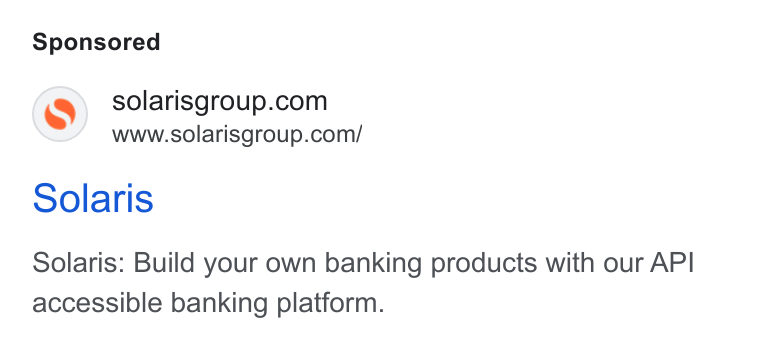 Solaris SE ad on Google Ads: www.solarisgroup.com/ Solaris Solaris: Build your own banking products with our API accessible banking platform.