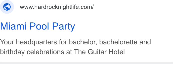 SevenRooms ad on Google Ads: Miami Pool Party Your headquarters for bachelor, bachelorette and birthday celebrations at The Guitar Hotel