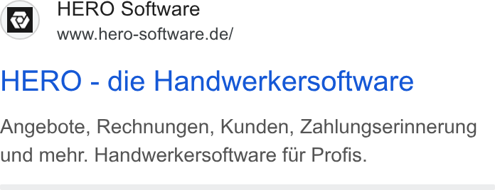 HERO Software ad on Google Ads: ~ HERO Software HERO - die Handwerkersoftware Angebote, Rechnungen, Kunden, Zahlungserinnerung und mehr. Handwerkersoftware fur Profis.