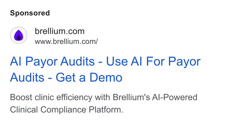 Brellium ad on Google Ads: www.brellium.com/ Al Payor Audits - Use Al For Payor Audits - Get a Demo Boost clinic efficiency with Brellium's Al-Powered Clinical Compliance Platform.