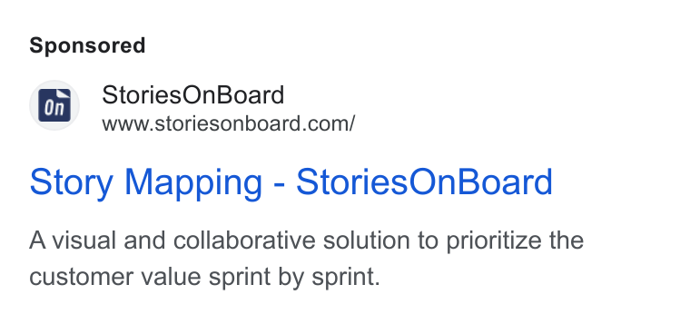 StoriesOnBoard ad on Google Ads: Story Mapping - Stories On Board A visual and collaborative solution to prioritize the customer value sprint by sprint.