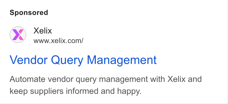 Xelix ad on Google Ads: Vendor Query Management Automate vendor query management with Xelix and keep suppliers informed and happy.