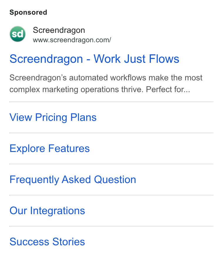 Screendragon ad on Google Ads: Screendragon - Work Just Flows Screendragon’s automated workflows make the most complex marketing operations thrive. Perfect for... View Pricing Plans Explore Features Frequently Asked Question Our Integrations Success Stories