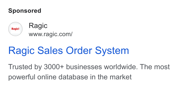 Ragic ad on Google Ads: Ragic Sales Order System Trusted by 3000+ businesses worldwide. The most powerful online database in the market