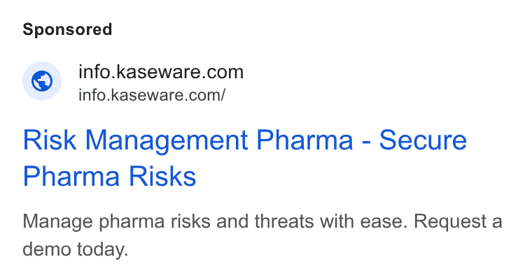 Kaseware ad on Google Ads: info.kaseware.com/ Risk Management Pharma - Secure Pharma Risks Manage pharma risks and threats with ease. Request a demo today.