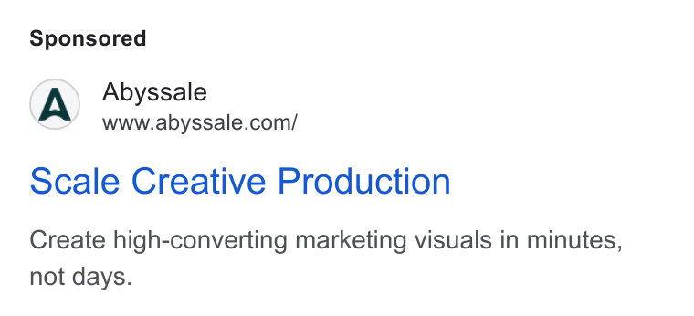 Abyssale ad on Google Ads: Scale Creative Production Create high-converting marketing visuals in minutes, not days.