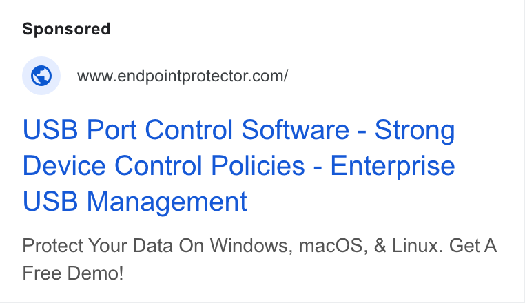 Netwrix ad on Google Ads: USB Port Control Software - Strong Device Control Policies - Enterprise USB Management Protect Your Data On Windows, mac OS, & Linux. Get A Free Demo!