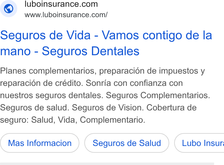 HealthSherpa ad on Google Ads: www.luboinsurance.com/ Seguros de Vida - Vamos contigo de la mano - Seguros Dentales Planes complementarios, preparacién de impuestos y reparacion de crédito. Sonria con confianza con nuestros seguros dentales. Seguros Complementarios. Seguros de salud. Seguros de Vision. Cobertura de seguro: Salud, Vida, Complementario. Seguros de Salud } ( Lubo Insur: