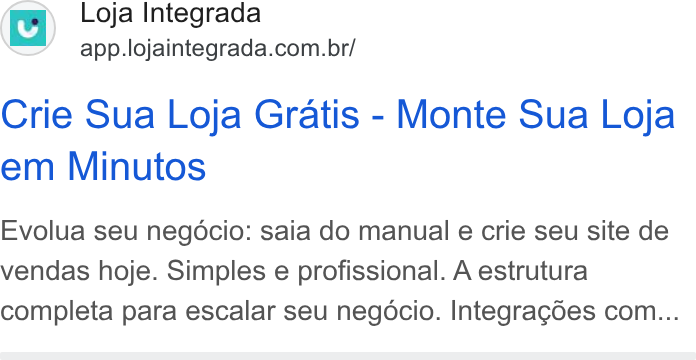 Loja Integrada ad on Google Ads: Crie Sua Loja Gratis - Monte Sua Loja em Minutos Evolua seu negocio: saia do manual e crie seu site de vendas hoje. Simples e profissional. A estrutura completa para escalar seu negocio. Integragdes com...