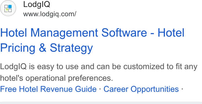 LodgIQ ad on Google Ads: Hotel Management Software - Hotel Pricing & Strategy Lodgl Q is easy to use and can be customized to fit any hotel's operational preferences. Free Hotel Revenue Guide - Career Opportunities -