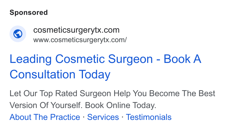 Houston Cosmetic Surgery Center ad creative