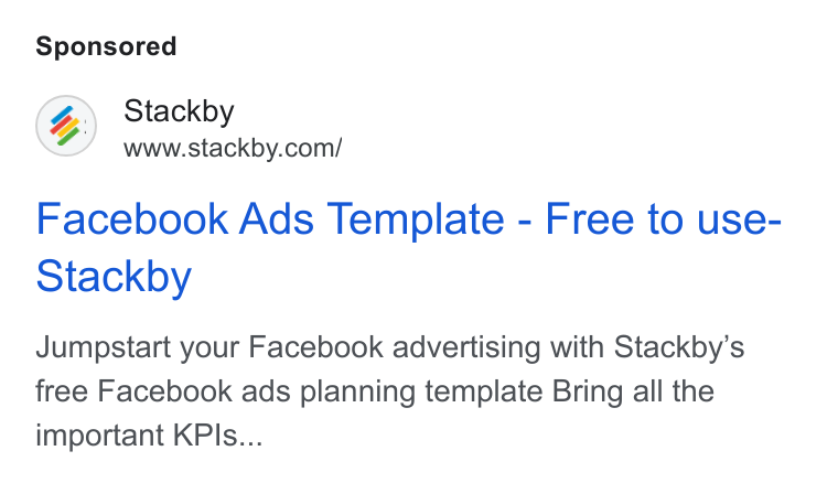 Stackby ad on Google Ads: Facebook Ads Template - Free to use- Stackby Jumpstart your Facebook advertising with Stackby’s free Facebook ads planning template Bring all the important KPIs...