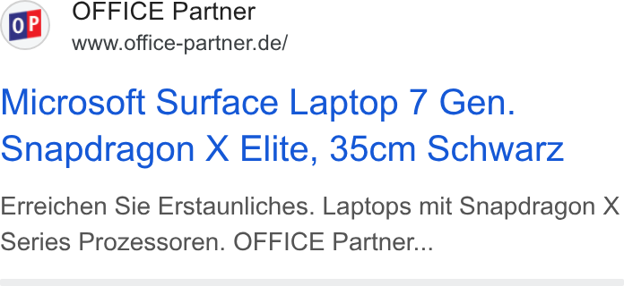 Shopgate ad on Google Ads: Microsoft Surface Laptop 7 Gen. Snapdragon X Elite, 35cm Schwarz Erreichen Sie Erstaunliches. Laptops mit Snapdragon X Series Prozessoren. OFFICE Partner...