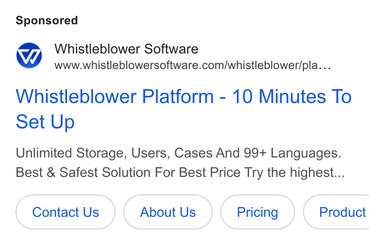 Formalize ad on Google Ads: Whistleblower Platform - 10 Minutes To set Up Unlimited Storage, Users, Cases And 99+ Languages. Best & Safest Solution For Best Price Try the highest... Contact Us About Us (Pricing) | Product
