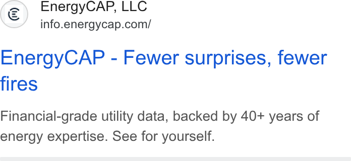 Wattics ad on Google Ads: Energy CAP - Fewer surprises, fewer fires Financial-grade utility data, backed by 40+ years of energy expertise. See for yourself.