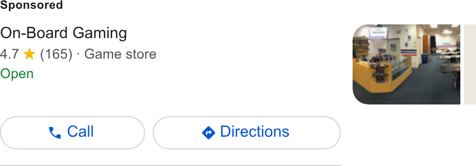 Skedda ad on Google Ads: On-Board Gaming 4.7 ¥% (165) - Game store Open