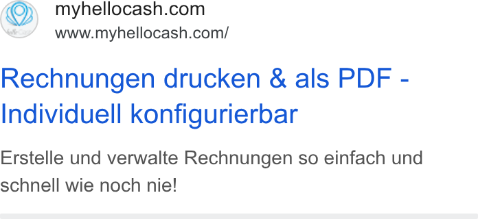 helloCash ad on Google Ads: www.myhellocash.com/ Rechnungen drucken & als PDF - Individuell konfigurierbar Erstelle und verwalte Rechnungen so einfach und schnell wie noch nie!