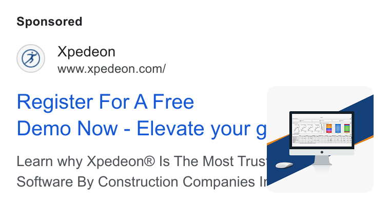 Xpedeon ad on Google Ads: Register For A Free f Demo Now - Elevate your g_ J :as Software By Construction Companies |