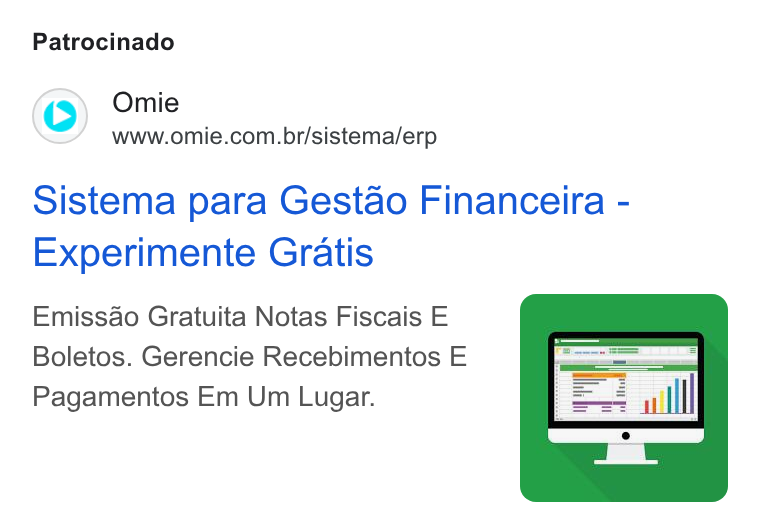 Omie ad on Google Ads: Patrocinado Sistema para Gestao Financeira - Experimente Gratis Emissao Gratuita Notas Fiscais E Boletos. Gerencie Recebimentos E Pagamentos Em Um Lugar.