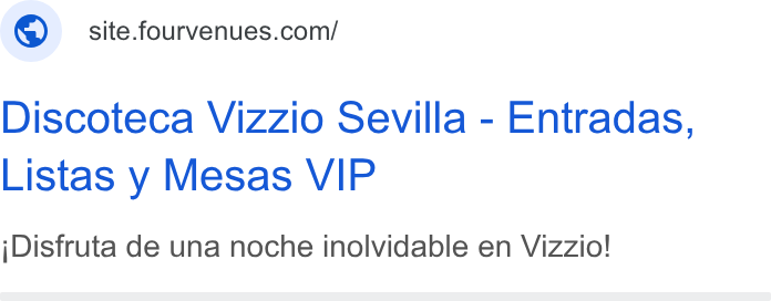 Fourvenues ad on Google Ads: Discoteca Vizzio Sevilla - Entradas, Listas y Mesas VIP j Disfruta de una noche inolvidable en Vizzio!
