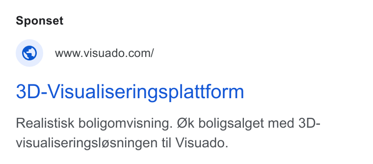 Visuado ad on Google Ads: 3D-Visualiseringsplattform Realistisk boligomvisning. Ok boligsalget med 3D- visualiseringsl@sningen til Visuado.
