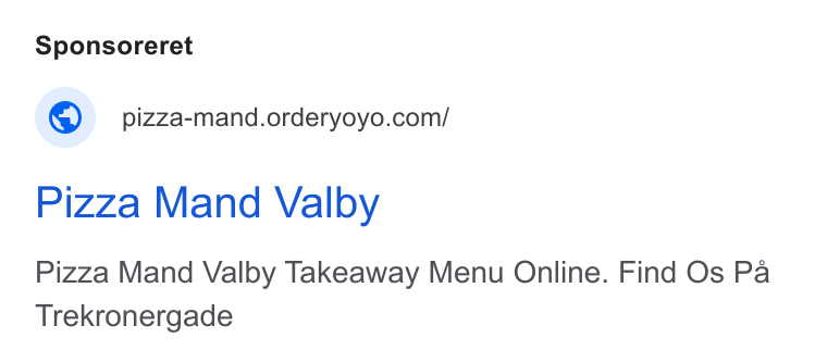 OrderYOYO ad on Google Ads: Pizza Mand Valby Pizza Mand Valby Takeaway Menu Online. Find Os Pa Trekronergade