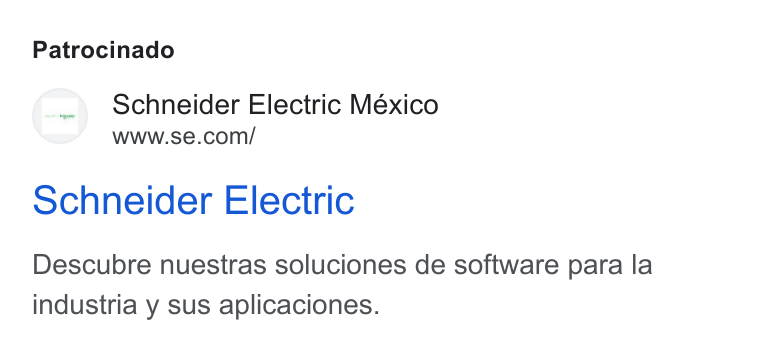 Schneider Electric ad on Google Ads: Patrocinado Schneider Electric Descubre nuestras soluciones de software para la industria y sus aplicaciones.
