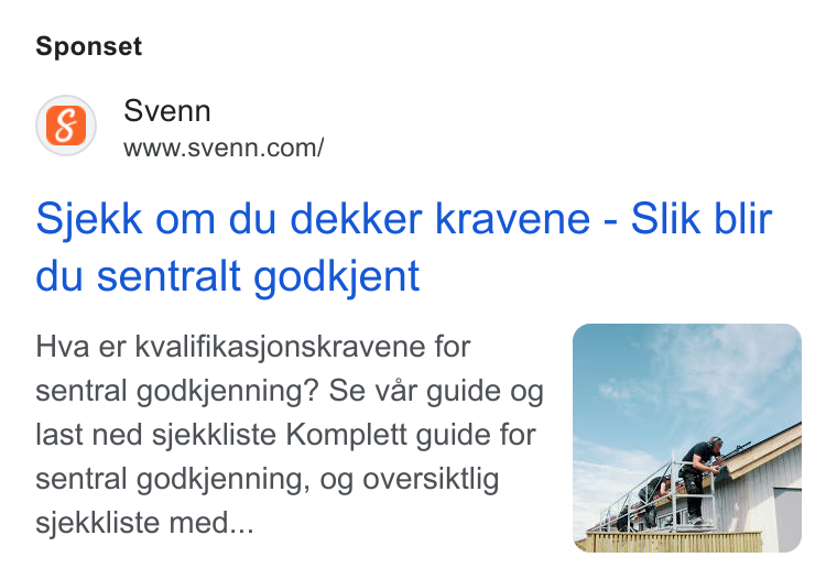 Svenn ad on Google Ads: Sponset Sjekk om du dekker kravene - Slik blir du sentralt godkjent Hva er kvalifikasjonskravene for sentral godkjenning? Se var guide og last ned sjekkliste Komplett guide for sentral godkjenning, og oversiktlig sjekkliste med...