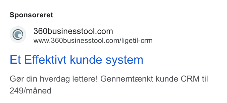 360 Business Tool ad on Google Ads: www.360businesstool.com/ligetil-crm Et Effektivt kunde system Ger din hverdag lettere! Gennemtzenkt kunde CRM til 249/maned