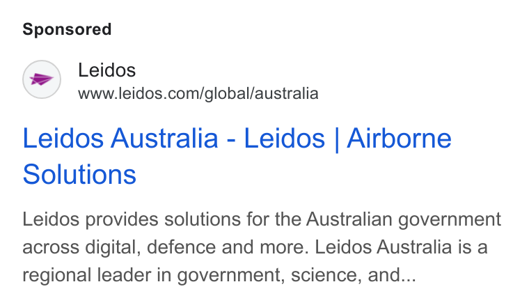 Leidos ad on Google Ads: Leidos Australia - Leidos | Airborne solutions Leidos provides solutions for the Australian government across digital, defence and more. Leidos Australia is a regional leader in government, science, and...