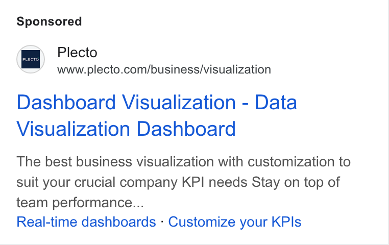 Plecto ad on Google Ads: Dashboard Visualization - Data Visualization Dashboard The best business visualization with customization to suit your crucial company KPI needs Stay on top of team performance... Real-time dashboards - Customize your KPIs
