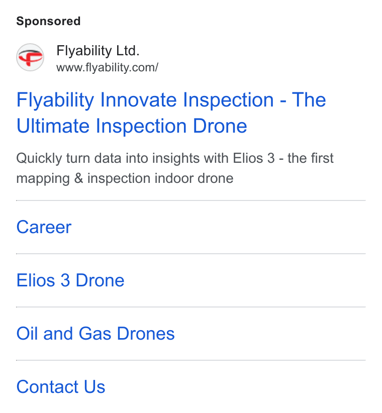 Flyability ad on Google Ads: Flyability Innovate Inspection - The Ultimate Inspection Drone Quickly turn data into insights with Elios 3 - the first mapping & inspection indoor drone Career Elios 3 Drone Oil and Gas Drones Contact Us