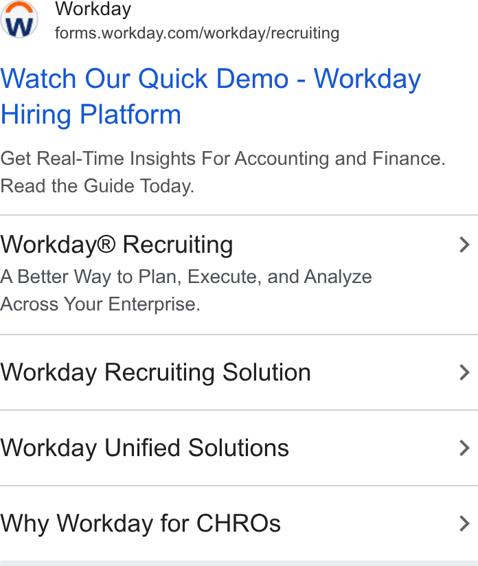 Workday Google ad: Search text ad