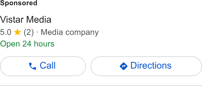 Vistar Media ad on Google Ads: Vistar Media 5.0 ¥ (2) - Media company Open 24 hours