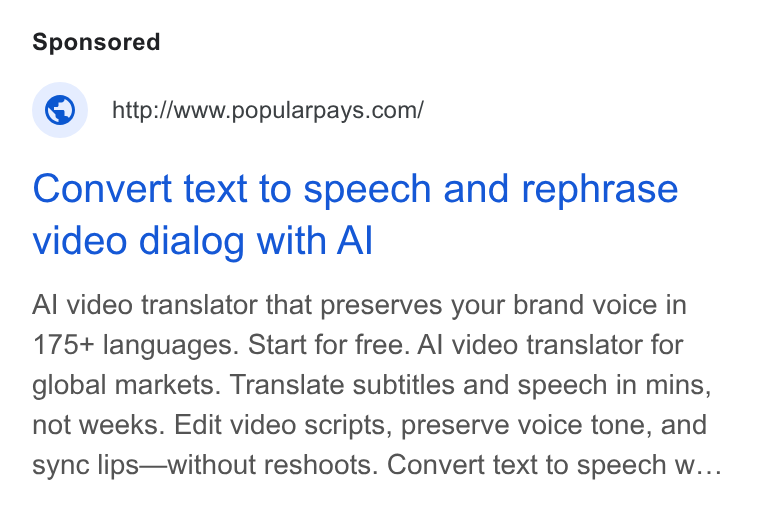 Popular Pays ad on Google Ads: Convert text to speech and rephrase video dialog with Al Al video translator that preserves your brand voice in 175+ languages. Start for free. Al video translator for global markets. Translate subtitles and speech in mins, not weeks. Edit video scripts, preserve voice tone, and sync lips—without reshoots. Convert text to speech w...