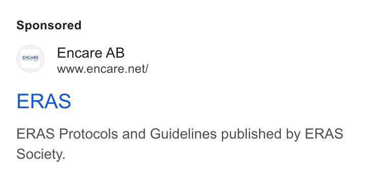 Encare ad on Google Ads: ERAS ERAS Protocols and Guidelines published by ERAS Society.