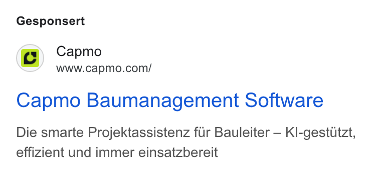 Capmo ad on Google Ads: Gesponsert Capmo Baumanagement Software Die smarte Projektassistenz fur Bauleiter — Kl-gestutzt, effizient und immer einsatzbereit