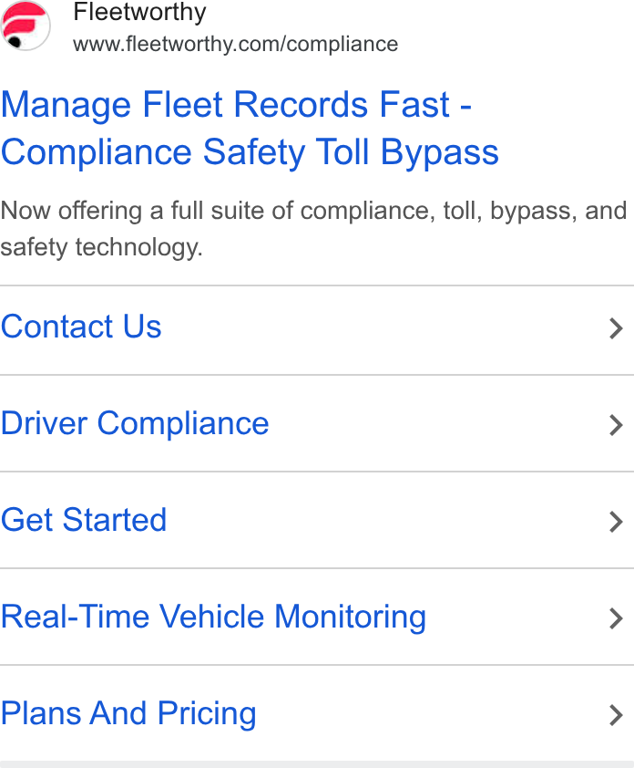 Bestpass ad on Google Ads: Manage Fleet Records Fast - Compliance Safety Toll Bypass Now offering a full suite of compliance, toll, bypass, and safety technology. Contact Us > Driver Compliance > Get Started > Real-Time Vehicle Monitoring > Plans And Pricing >