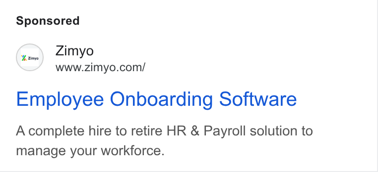 Zimyo ad on Google Ads: Employee Onboarding Software A complete hire to retire HR & Payroll solution to manage your workforce.