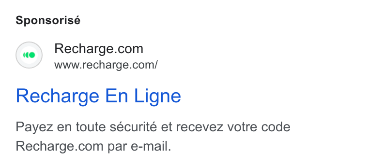 Recharge ad on Google Ads: www.recharge.com/ Recharge En Ligne Payez en toute sécurité et recevez votre code Recharge.com par e-mail.