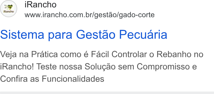 iRancho ad on Google Ads: sistema para Gestao Pecuaria Veja na Pratica como é Facil Controlar o Rebanho no i Rancho! Teste nossa Solugao sem Compromisso e Confira as Funcionalidades