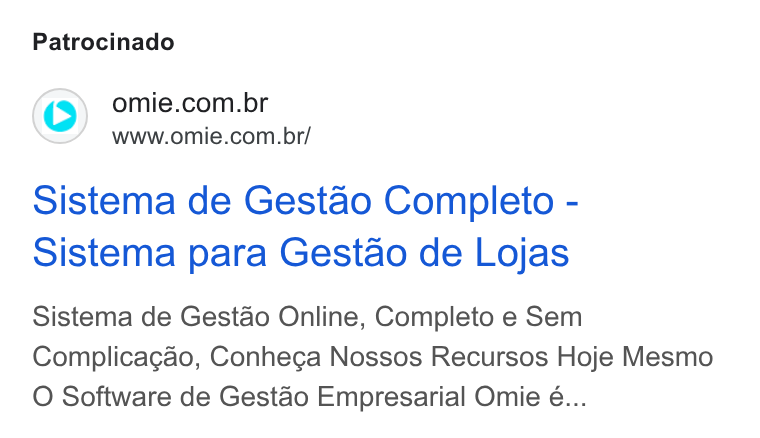 Omie ad on Google Ads: www.omie.com.br/ Sistema de Gestao Completo - Sistema para Gestao de Lojas Sistema de Gestao Online, Completo e Sem Complicagao, Conhega Nossos Recursos Hoje Mesmo O Software de Gestao Empresarial Omie é...