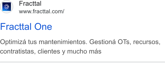 Fracttal ad on Google Ads: Fracttal One Optimiza tus mantenimientos. Gestiona OTs, recursos, contratistas, clientes y mucho mas