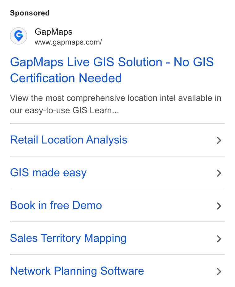 GapMaps ad on Google Ads: Gap Maps Live GIS Solution - No GIS Certification Needed View the most comprehensive location intel available in our easy-to-use GIS Learn... Retail Location Analysis > GIS made easy > Book in free Demo > Sales Territory Mapping > Network Planning Software >