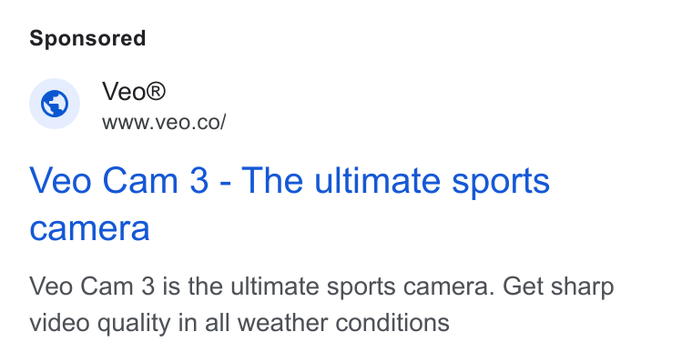 Veo Technologies ad on Google Ads: Veo Cam 3 - The ultimate sports camera Veo Cam 3 is the ultimate sports camera. Get sharp video quality in all weather conditions