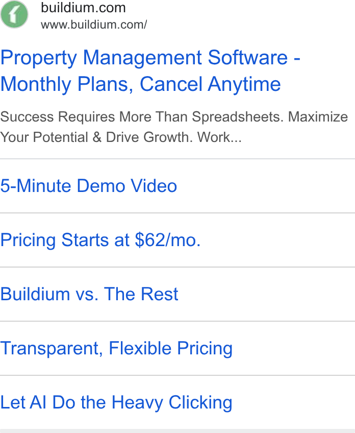 Buildium ad on Google Ads: www.buildium.com/ Property Management Software - Monthly Plans, Cancel Anytime Success Requires More Than Spreadsheets. Maximize Your Potential & Drive Growth. Work... 5-Minute Demo Video Pricing Starts at $62/mo. Buildium vs. The Rest Transparent, Flexible Pricing Let Al Do the Heavy Clicking