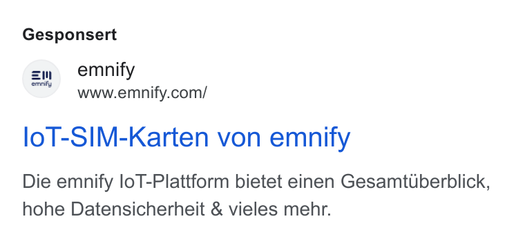emnify ad on Google Ads: Gesponsert lol-SIM-Karten von emnify Die emnify lo T-Plattform bietet einen Gesamt Uberblick, hohe Datensicherheit & vieles mehr.
