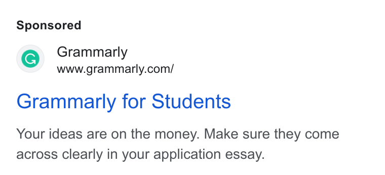 Grammarly Google ad: Search text ad