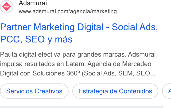 Adsmurai ad on Google Ads: Partner Marketing Digital - Social Ads, PCC, SEO y mas Pauta digital efectiva para grandes marcas. Adsmurai impulsa resultados en Latam. Agencia de Mercadeo Digital con Soluciones 360° (Social Ads, SEM, SEO... Estrategia de Contenidos CG